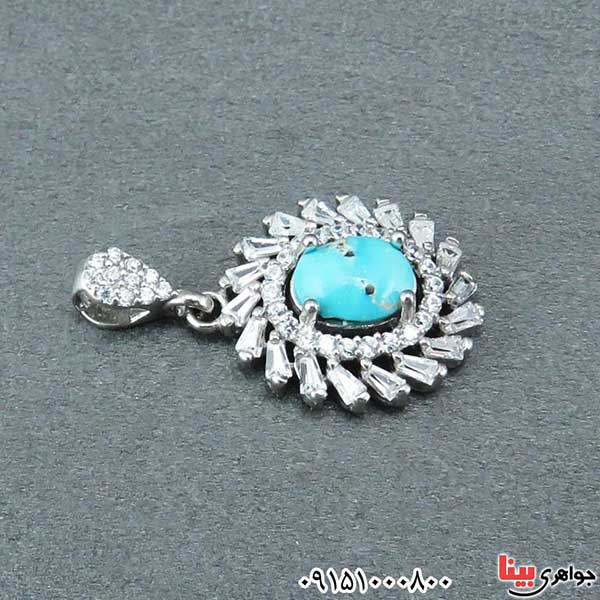 گردنبند فیروزه نیشابوری رودیوم خاص و بسیار زیبا _کد:33087