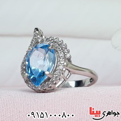 انگشتر توپاز رودیوم بسیار زیبا و خوشرنگ زنانه _کد:33090