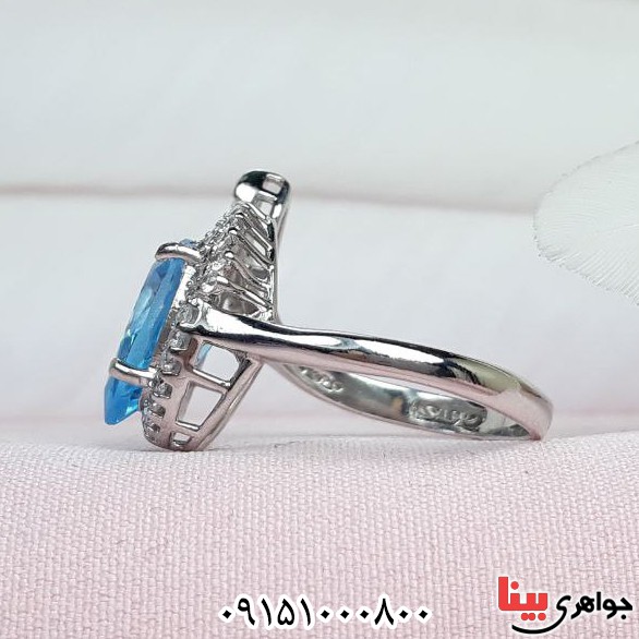 انگشتر توپاز رودیوم بسیار زیبا و خوشرنگ زنانه _کد:33090