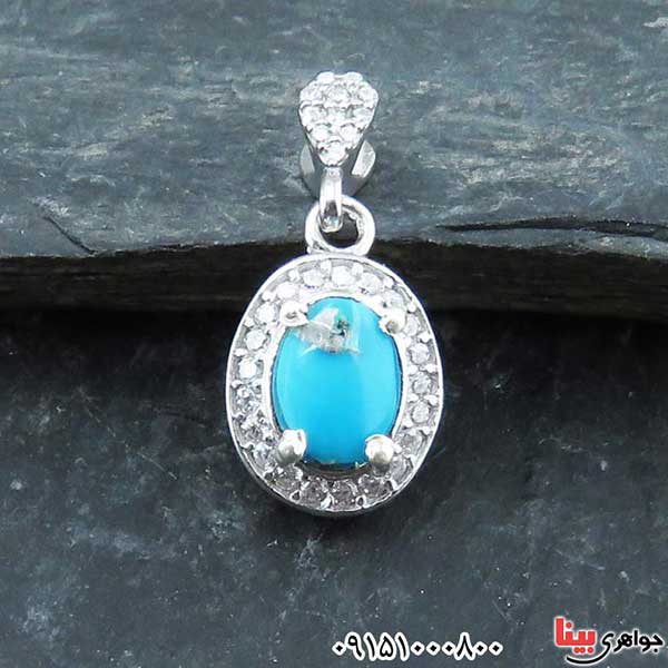 گردنبند فیروزه نیشابوری رودیوم بسیار زیبا و شیک _کد:33104