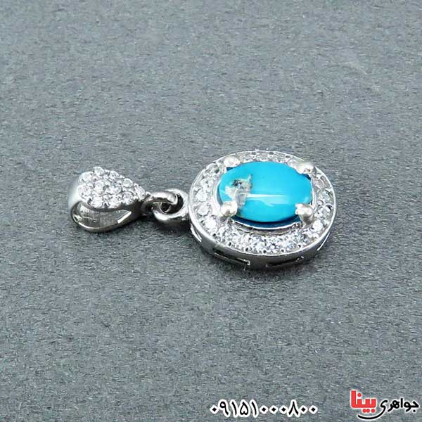 گردنبند فیروزه نیشابوری رودیوم بسیار زیبا و شیک _کد:33104