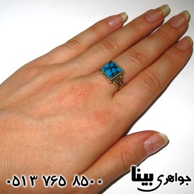 انگشتر فیروزه صنعتی زنانه هخامنشی مربعی