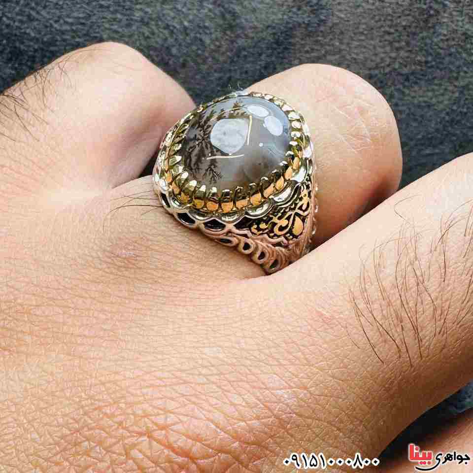 انگشتر عقیق شجری قائن بسیار زیبا و خوشرنگ مردانه _کد:33146