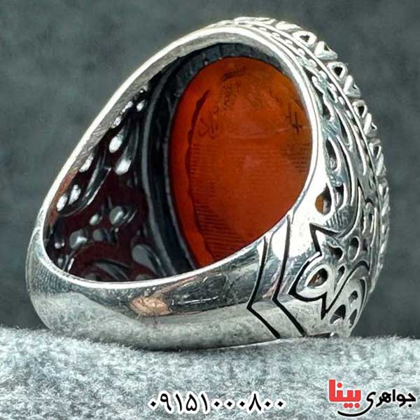 انگشتر عقیق زیبا با حکاکی پشت و روی سنگ _کد:33185