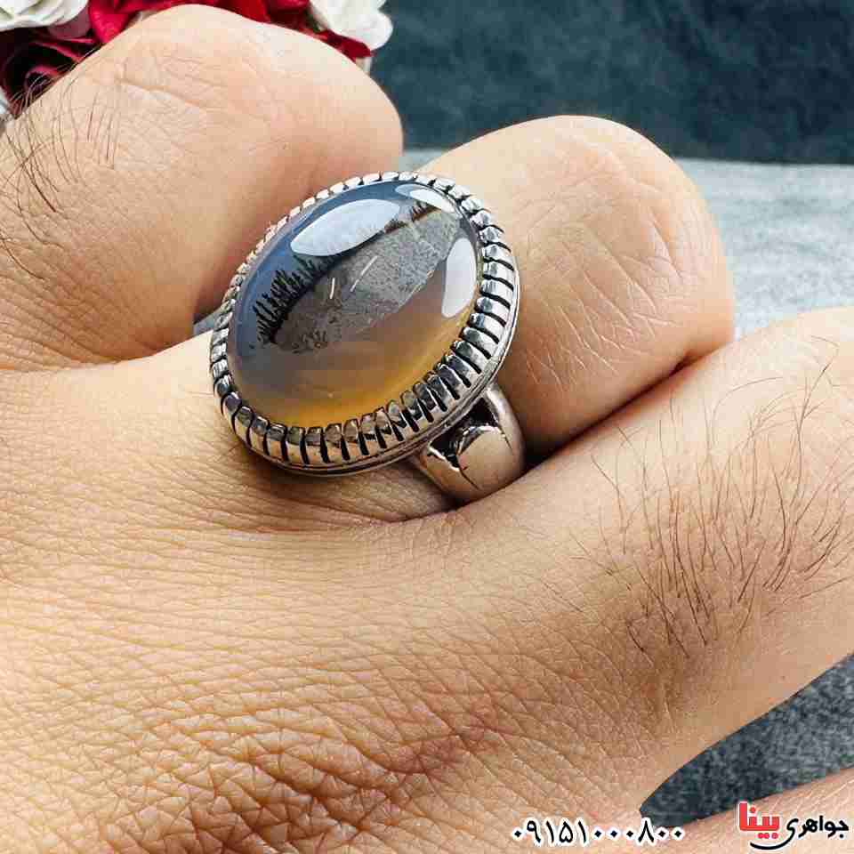 انگشتر عقیق شجری قائن بسیار خاص و خوشرنگ مردانه _کد:33207