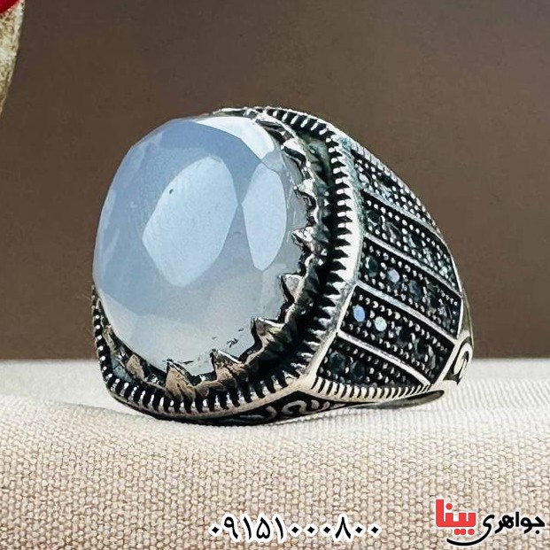 انگشتر عقیق یمنی کبود بسیار شیک و خوشرنگ مردانه _کد:33264
