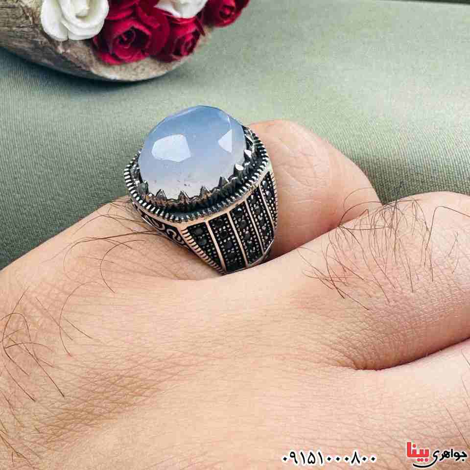انگشتر عقیق یمنی کبود بسیار شیک و خوشرنگ مردانه _کد:33264