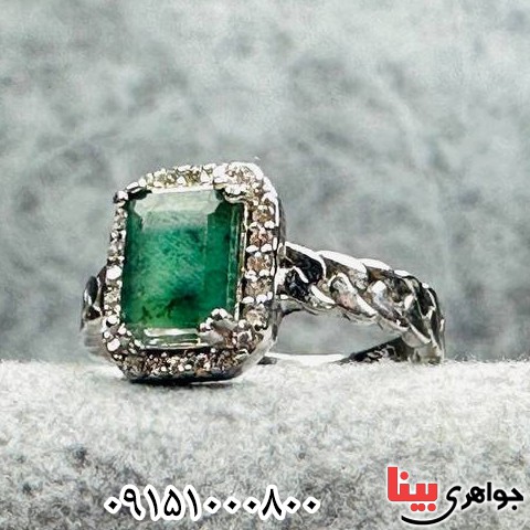 انگشتر زمرد زامبیا رودیوم بسیار خوشرنگ زنانه _کد:33276