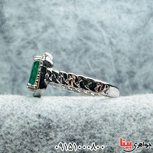 انگشتر زمرد زامبیا رودیوم بسیار خوشرنگ زنانه _کد:33276
