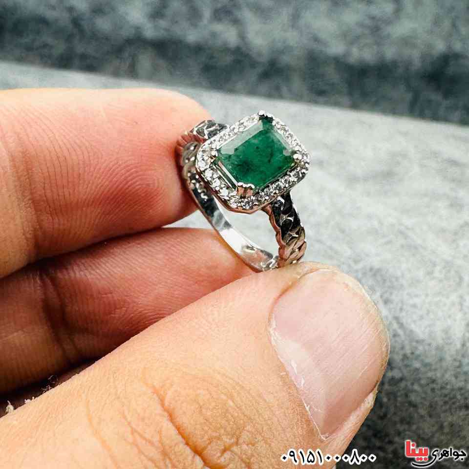 انگشتر زمرد زامبیا رودیوم بسیار خوشرنگ زنانه _کد:33276