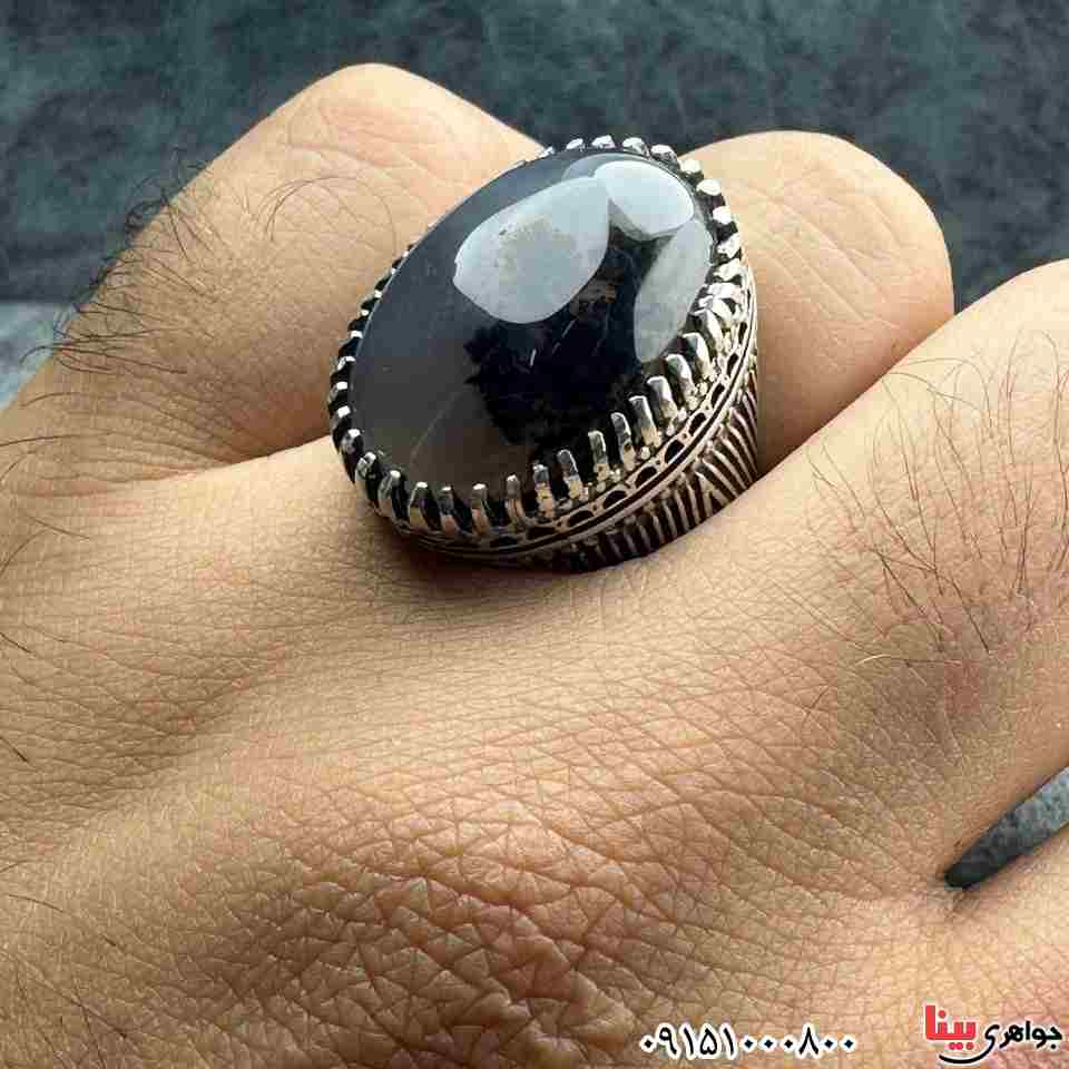 انگشتر عقیق شجری قائن بسیار زیبا و خاص مردانه _کد:33280