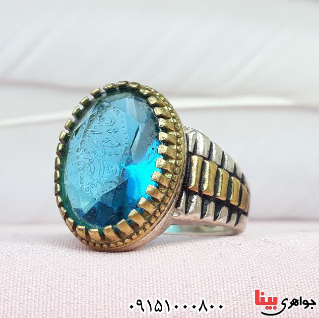 انگشتر توپاز صنعتی خطی با حکاکی یا ابا عبدالله الحسین _کد:33289