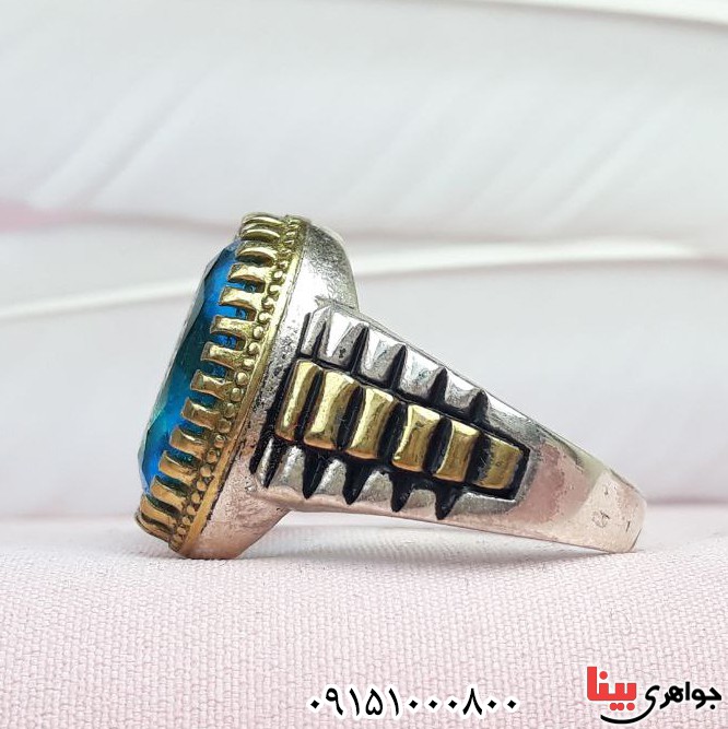 انگشتر توپاز صنعتی خطی با حکاکی یا ابا عبدالله الحسین _کد:33289