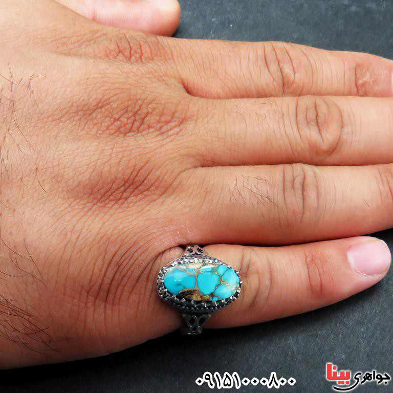 انگشتر فیروزه نیشابوری بسیار خوشرنگ مردانه _کد:33297