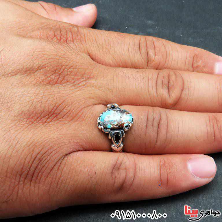 انگشتر فیروزه نیشابوری بسیار خوشرنگ مردانه _کد:33299