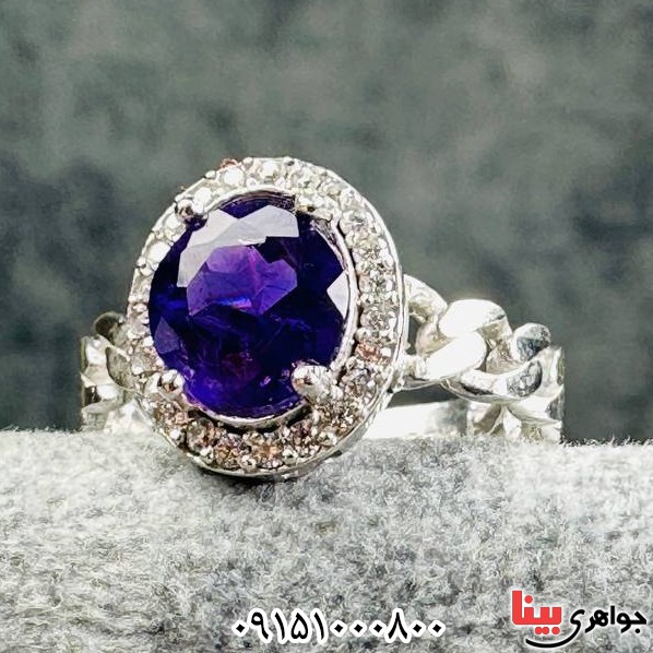 انگشتر آمتیست رودیوم بسیار خوشرنگ و زیبا زنانه _کد:33338
