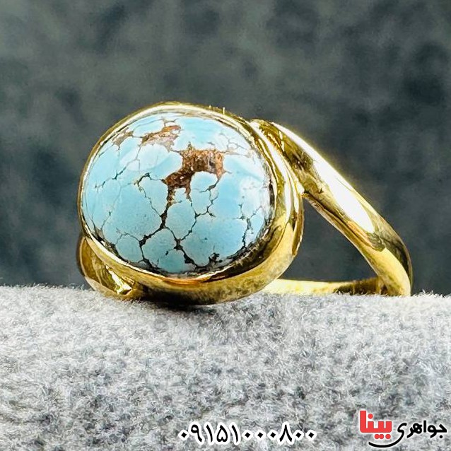 انگشتر فیروزه رودیوم نیشابوری بسیار خوشرنگ زنانه _کد:33342