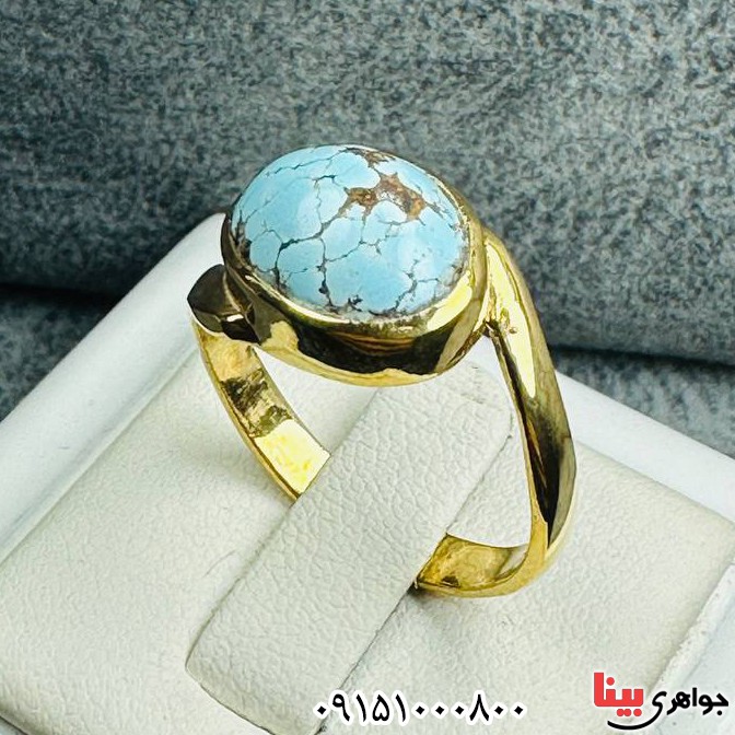 انگشتر فیروزه رودیوم نیشابوری بسیار خوشرنگ زنانه _کد:33342