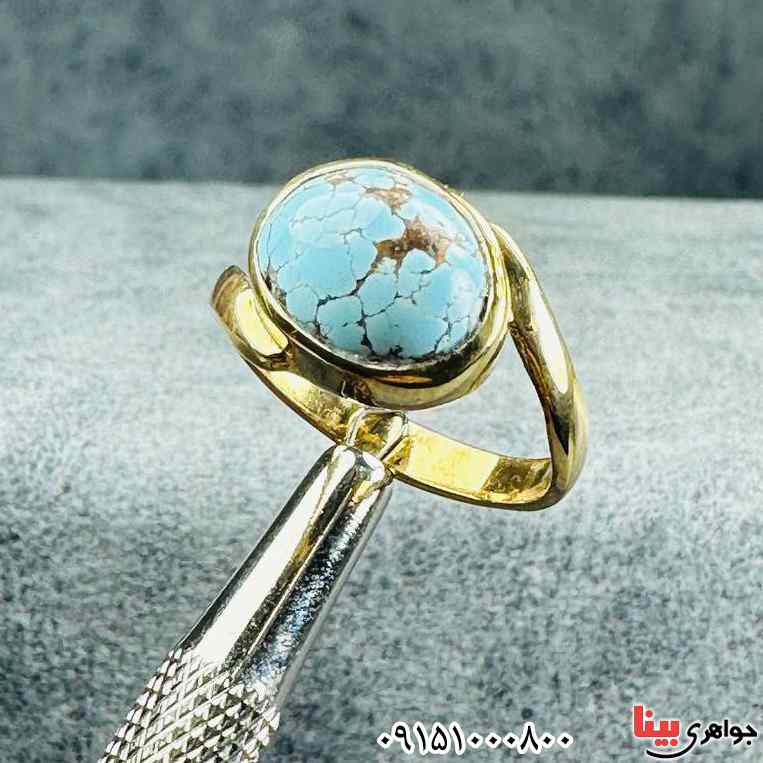 انگشتر فیروزه رودیوم نیشابوری بسیار خوشرنگ زنانه _کد:33342
