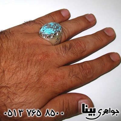 انگشتر فیروزه نیشابوری شجری مردانه شبکه کاری