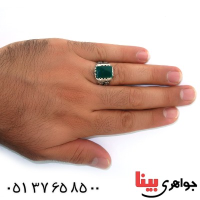 انگشتر عقیق سبز مردانه یا علی (ع) _کد:5821