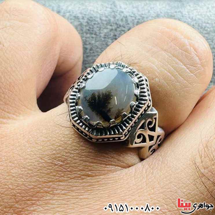 انگشتر عقیق شجری قائن بسیار زیبا خوشرنگ _کد:33402