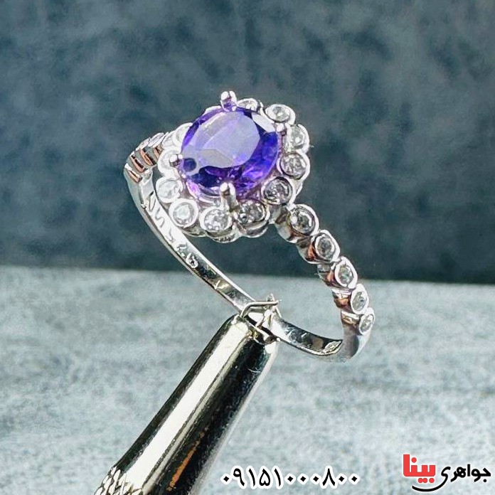 انگشتر آمتیست رودیوم بسیار خوشرنگ و زیبا زنانه _کد:33411