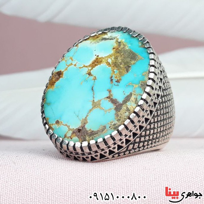 انگشتر فیروزه  درشت فاخربسیار خوشرنگ و زیبا مردانه _کد:33415