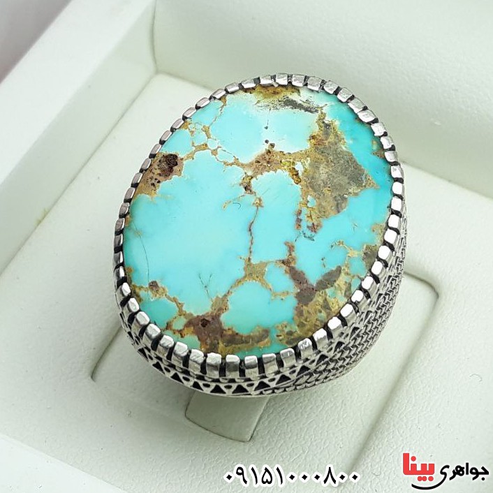 انگشتر فیروزه  درشت فاخربسیار خوشرنگ و زیبا مردانه _کد:33415