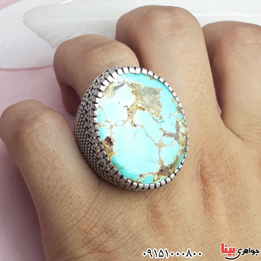 انگشتر فیروزه  درشت فاخربسیار خوشرنگ و زیبا مردانه _کد:33415