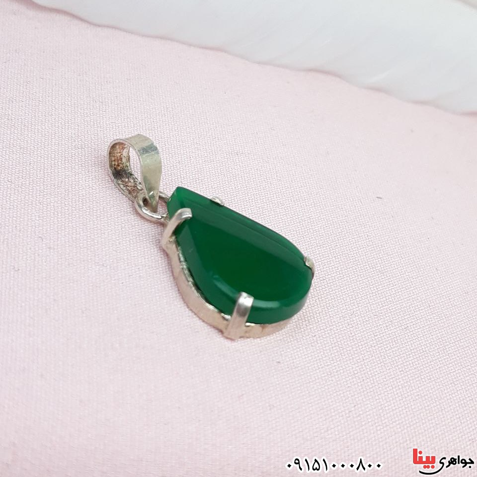 گردنبند عقیق سبز خوشرنگ مدل اشکی _کد:33426