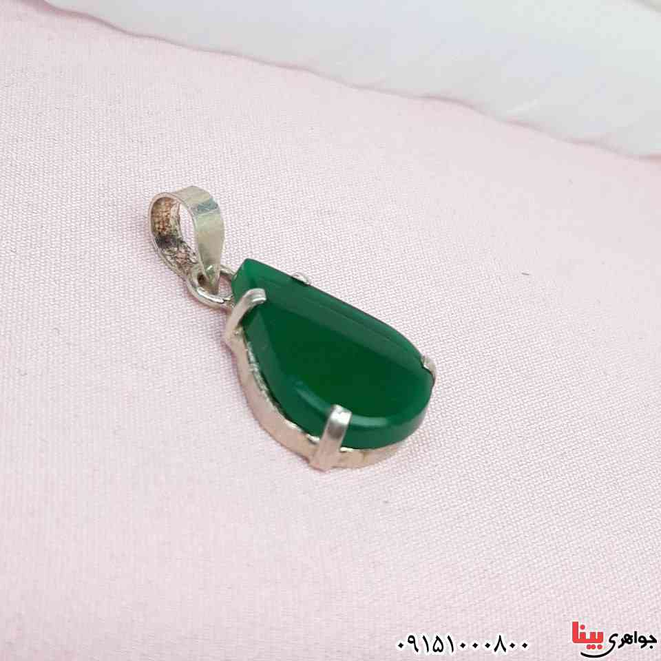 گردنبند عقیق سبز خوشرنگ مدل اشکی _کد:33426