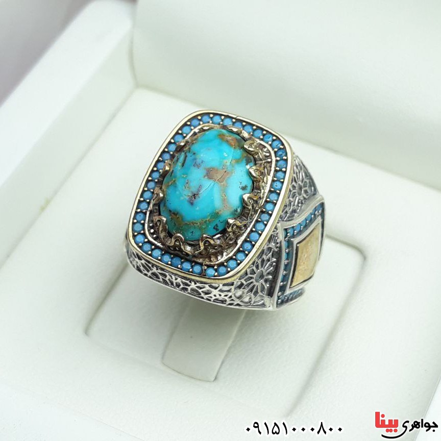 انگشتر فیروزه نیشابوری مردانه زیبا و خاص _کد:33433