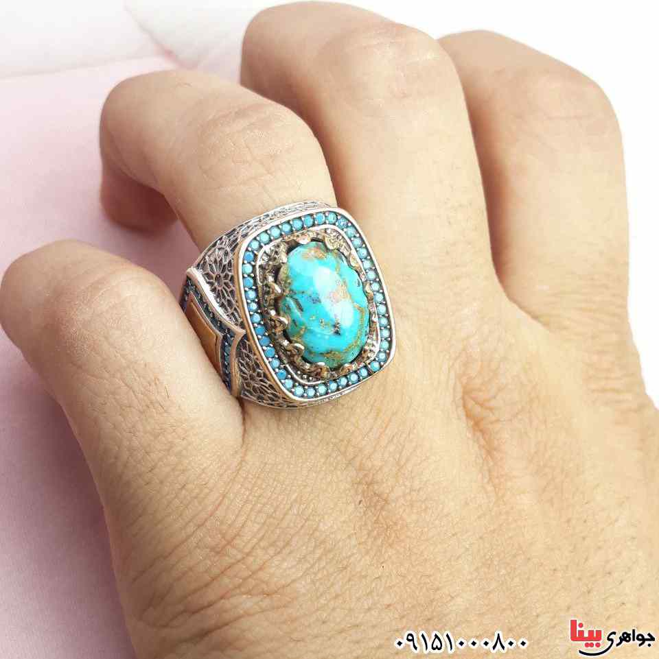 انگشتر فیروزه نیشابوری مردانه زیبا و خاص _کد:33433