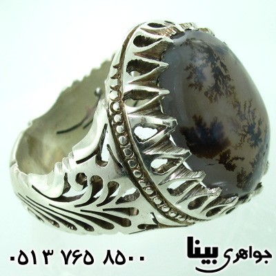 انگشتر عقیق شجری مردانه پر نقش درشت