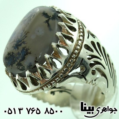 انگشتر عقیق شجری مردانه پر نقش درشت