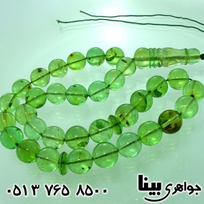 تسبیح کهربا سبز درشت رگه دار لیتوانی درجه یک