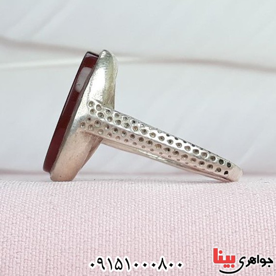 انگشتر عقیق قرمز خطی زیبا با حکاکی امیری حسین ونعم الامیر _کد:33459