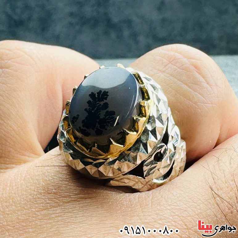 انگشتر عقیق شجری قائن درشت فاخر بسیار زیبا خوشرنگ _کد:33477