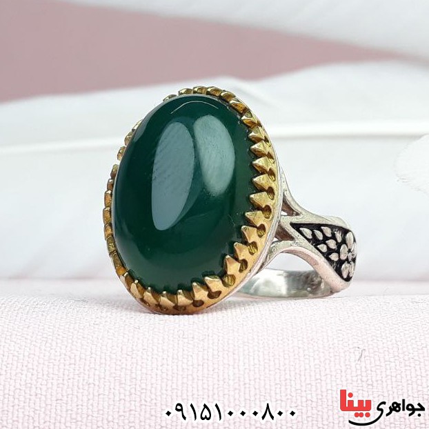 انگشتر عقیق سبز مردانه خوشرنگ زیبا _کد:33494