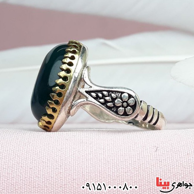انگشتر عقیق سبز مردانه خوشرنگ زیبا _کد:33494