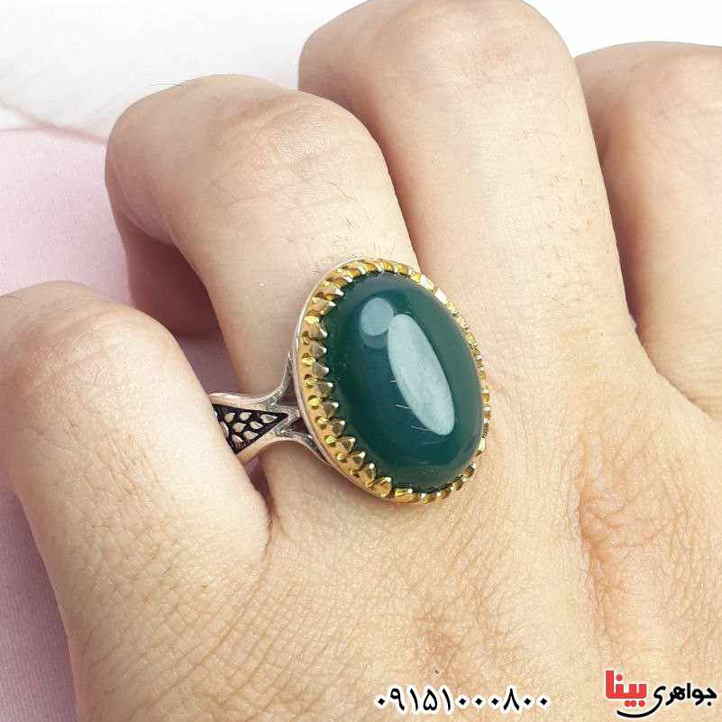 انگشتر عقیق سبز مردانه خوشرنگ زیبا _کد:33494