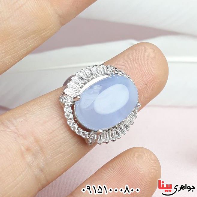 انگشتر عقیق یمنی کبود خوشرنگ رودیوم زنانه _کد:33496