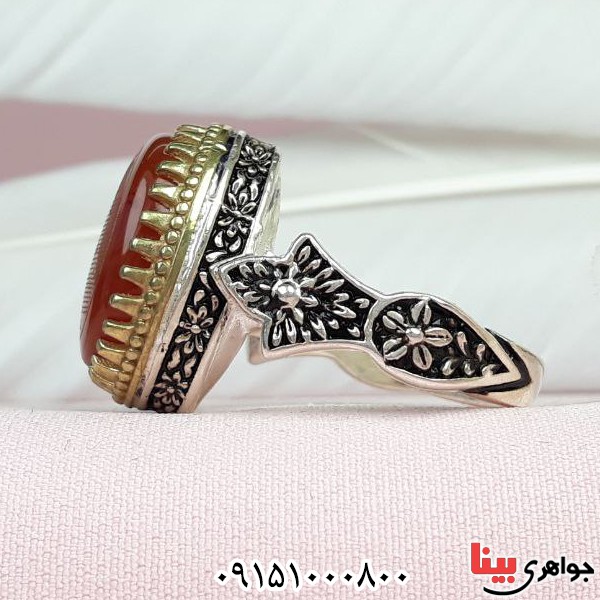 انگشتر عقیق یمنی پرتقالی فاخر خطی با حکاکی سوره یس و حرز امام جواد _کد:33540