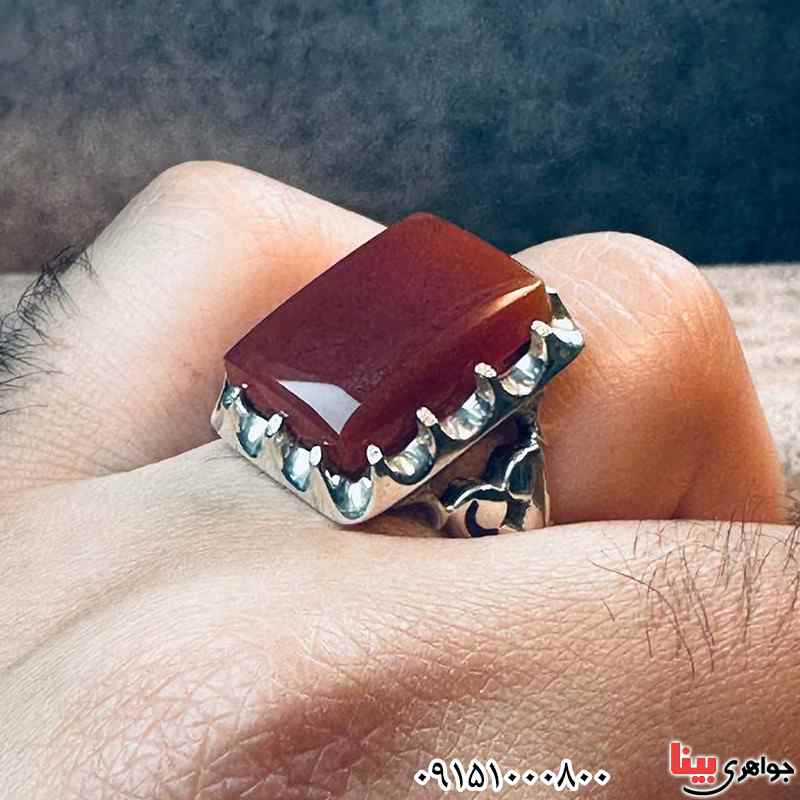 انگشتر عقیق یمنی سرخ فاخر خوشرنگ و زیبا مردانه _کد:33548