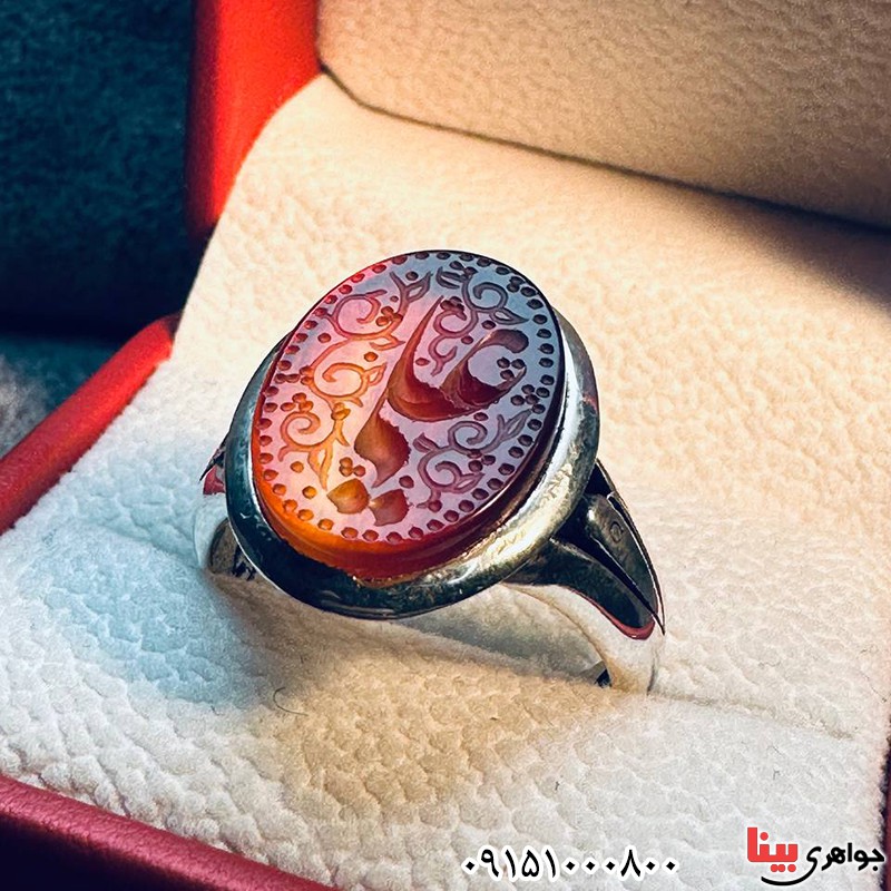 انگشتر عقیق زیبا خطی دو رنگ با حکاکی یا علی _کد:33557
