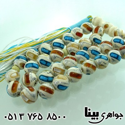 تسبیح عاج فیل درشت صدف کهربا فیروزه و نقره کوب