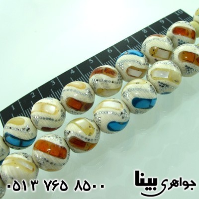 تسبیح عاج فیل درشت صدف کهربا فیروزه و نقره کوب