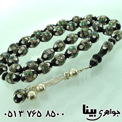 تسبیح یسر درشت صدف و نقره کوب با شرابه نقره
