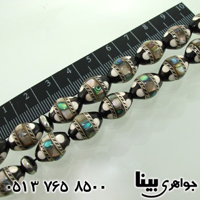 تسبیح یسر درشت صدف و نقره کوب با شرابه نقره
